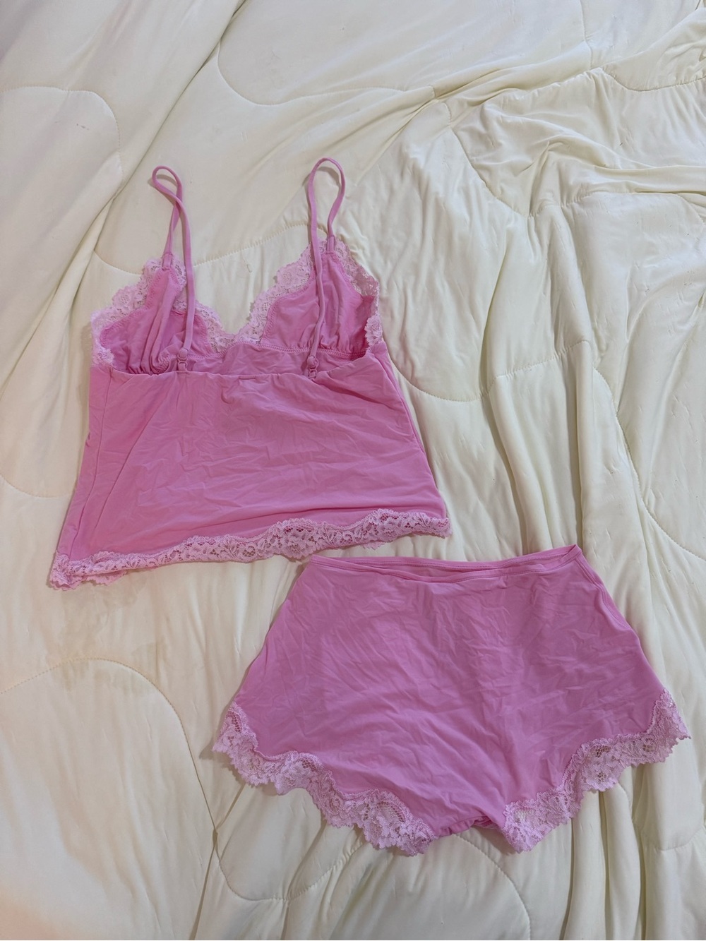 SKIMS Bubble Gum Pink Lace-Trim Camisole & Short Sleep Set - Picture 2 of 4